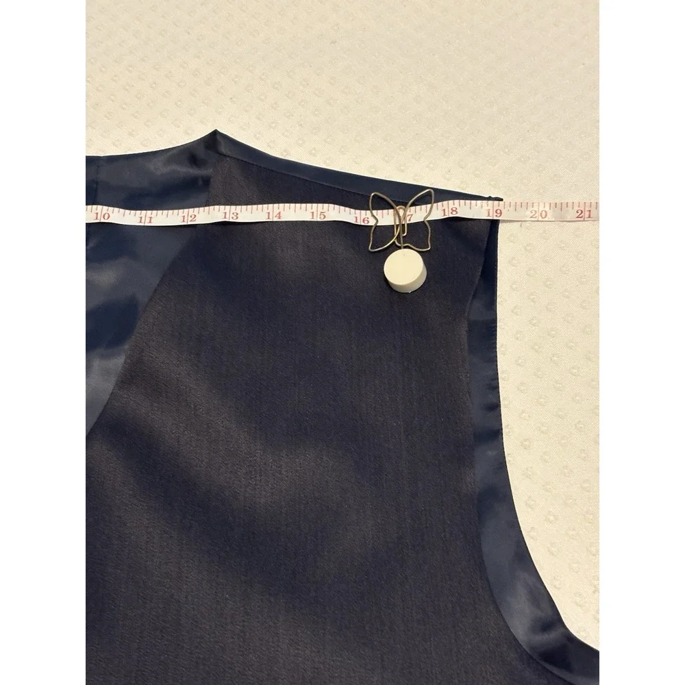 Men's Reversible Formal Vest Navy Blue Pinstripe Satin Waistcoat Suit Vest